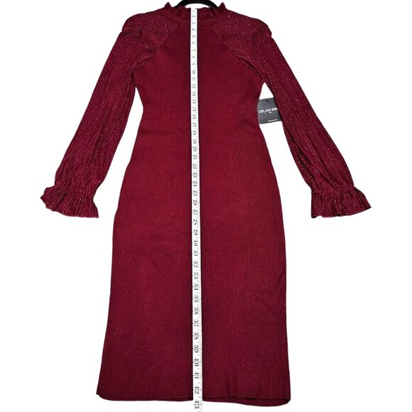 Dylan Ryan Burgundy Knit Fitted Dress With Glittery Long Sleeves XL - Picture 7 of 9